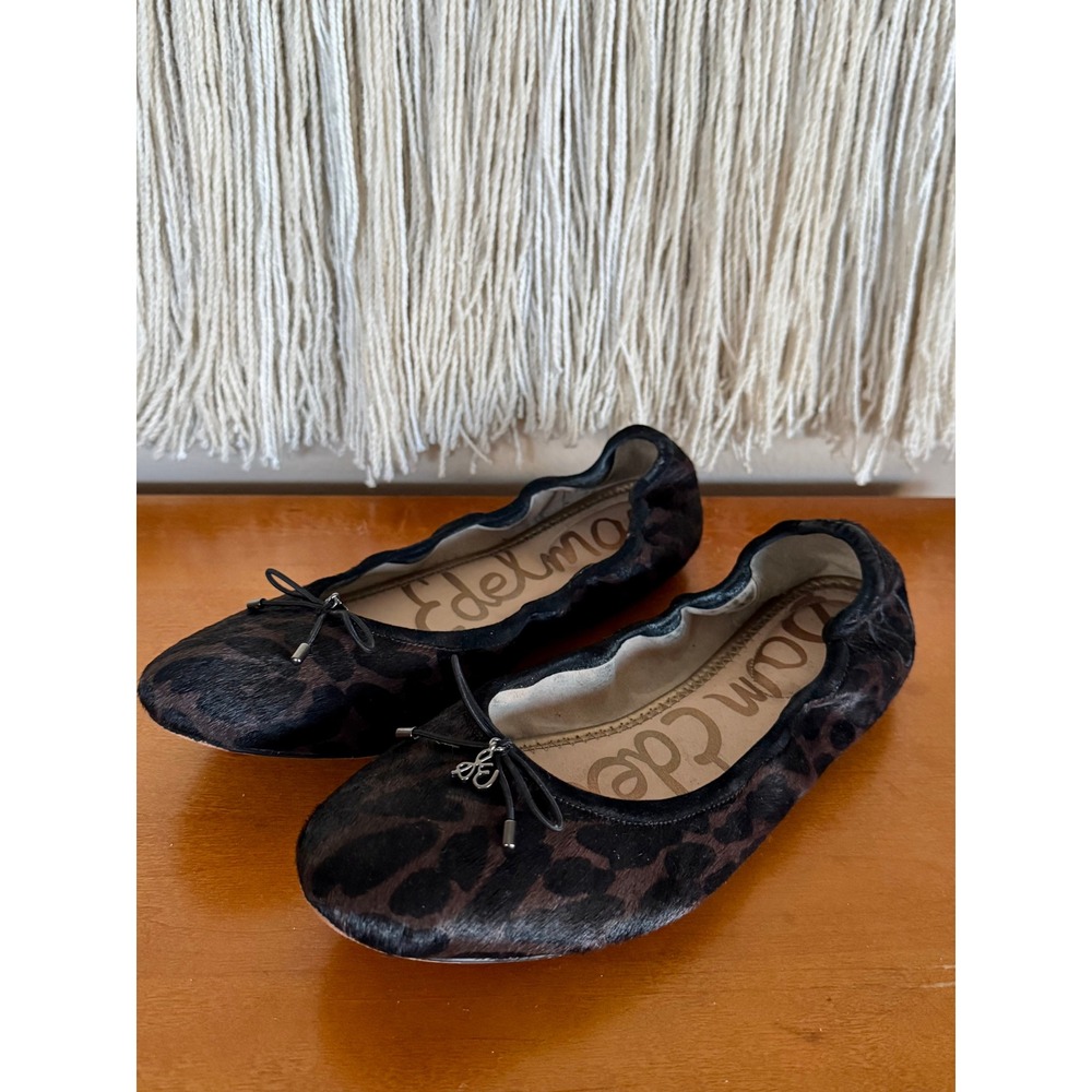 Sam Edelman Felicia Brown Black Bromul Print Calf Hair Ballerina Flats Size 8.5